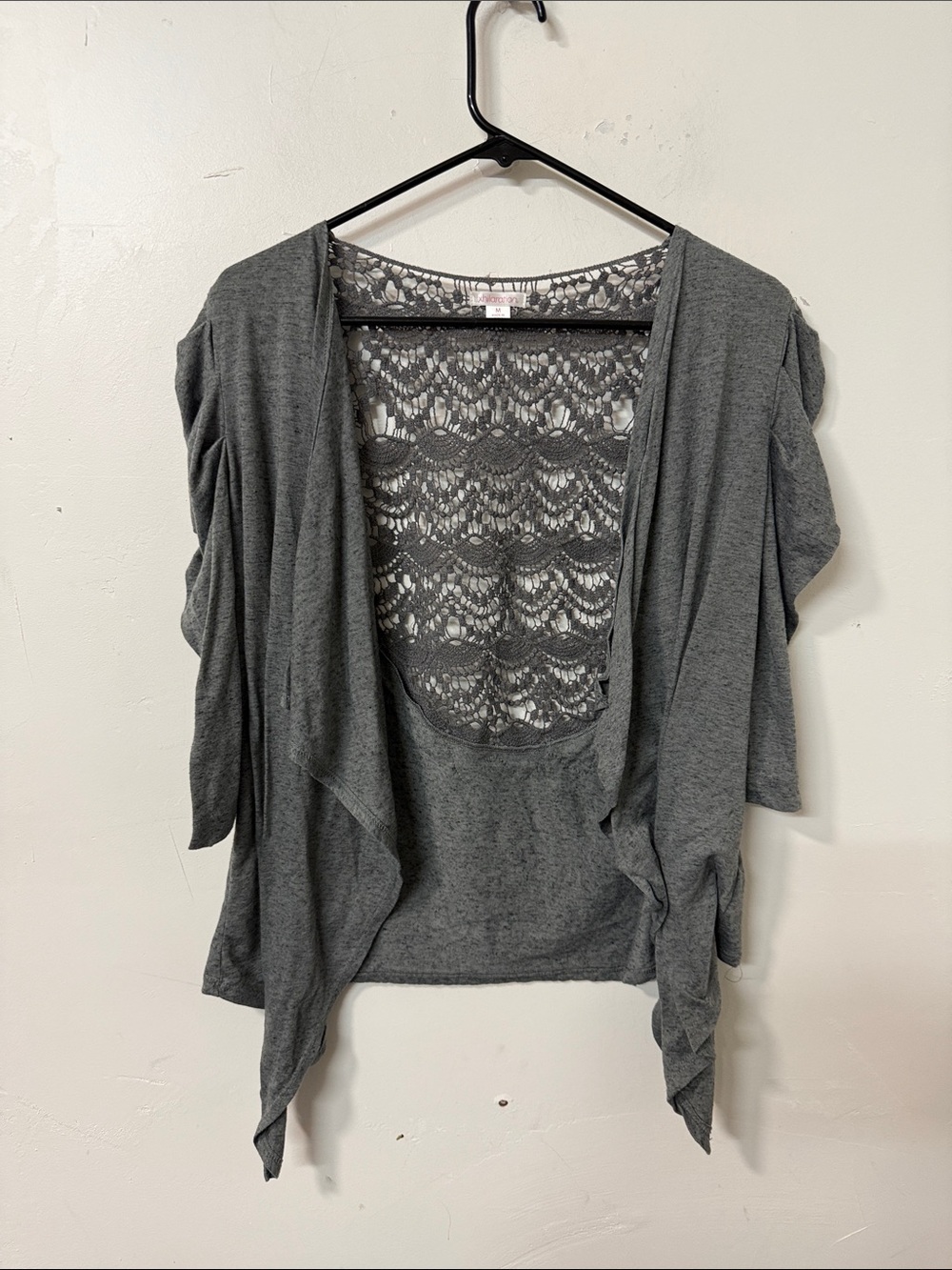 Xhilaration Gray Lace-Back Open Front Sweater 2010